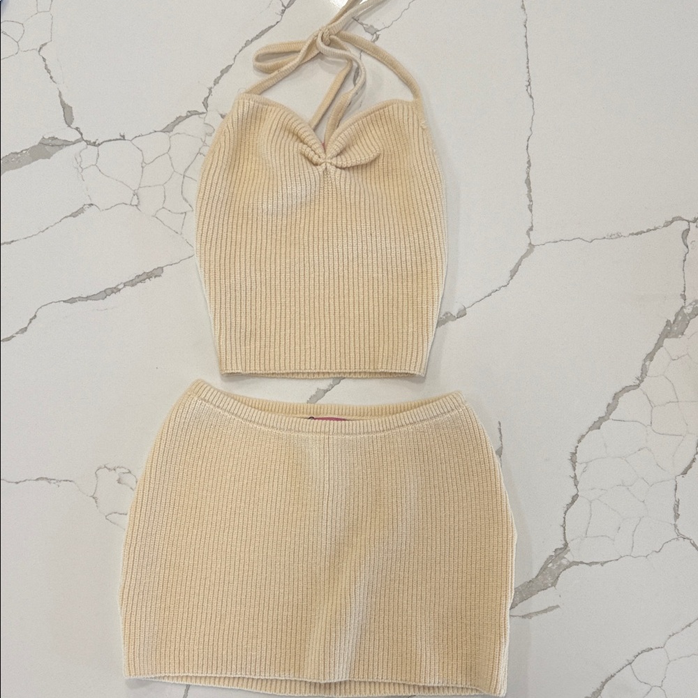 Edikted Beige Knit Skirt Set
